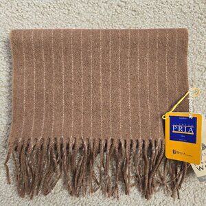 NWT Alfredo Pria Wool Scarf *TINY HOLE* Tan Pinstripe Biella Italy